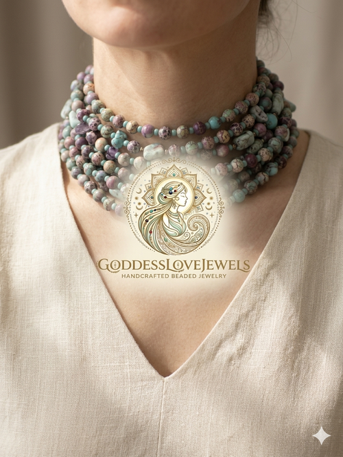 Goddess of the Tide; Sediment Jasper & Raw Larimar Waistbeads