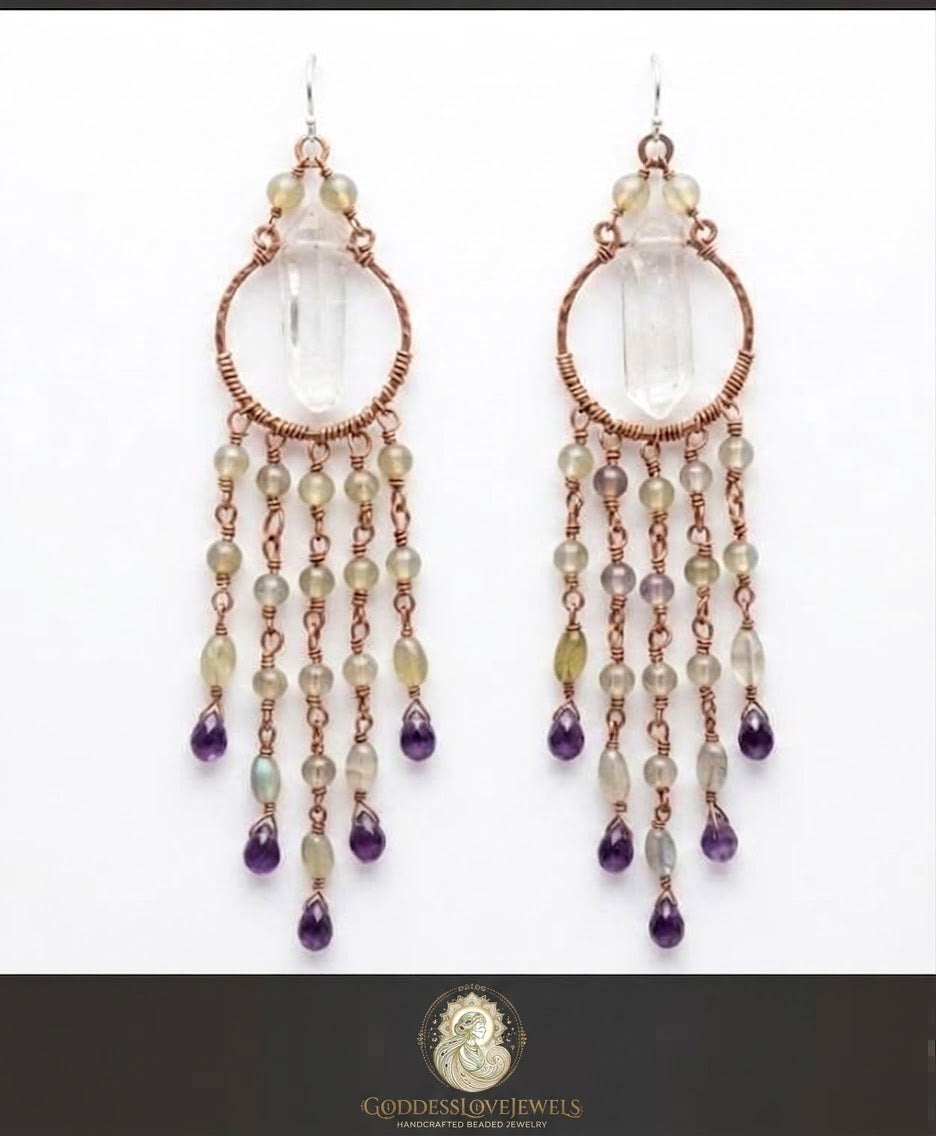 The Intuitive Crown Quartz & Labradorite Copper Earrings