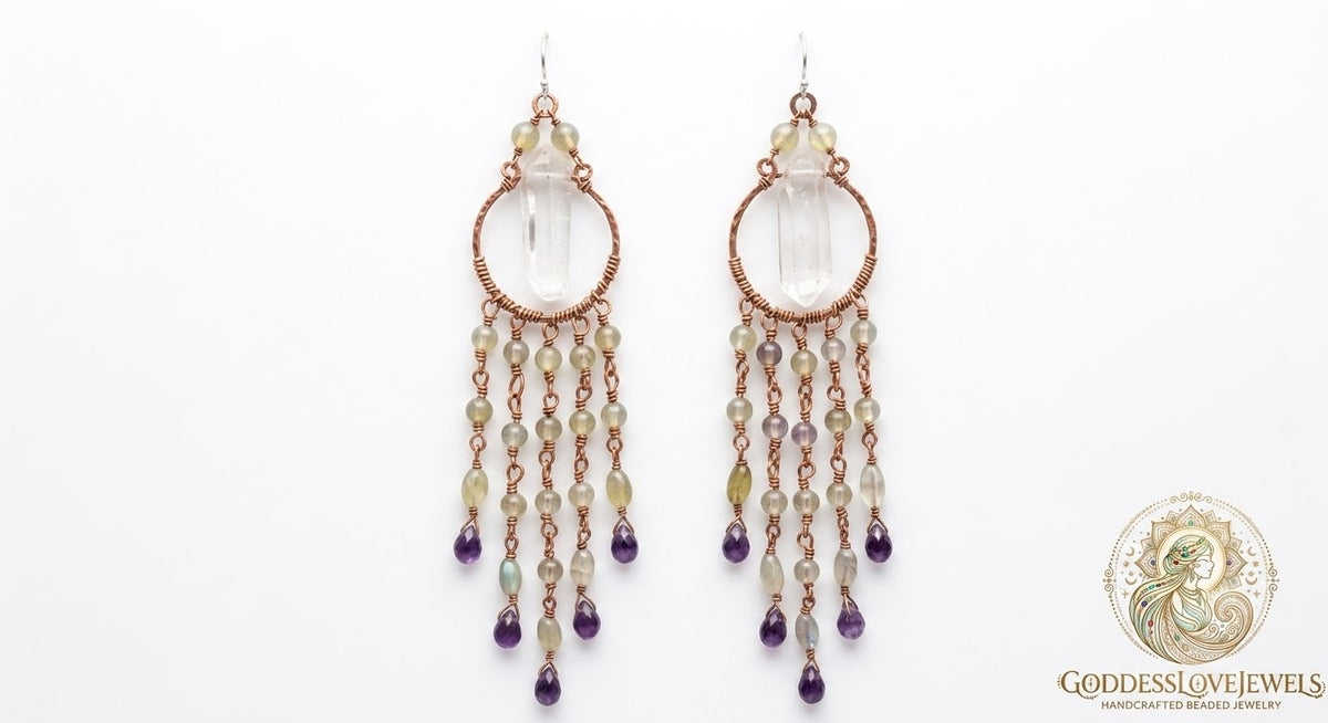 The Intuitive Crown Quartz & Labradorite Copper Earrings