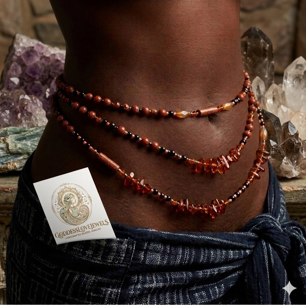 The Eternal Flame | Red Jasper & Raw Amber Waistbeads